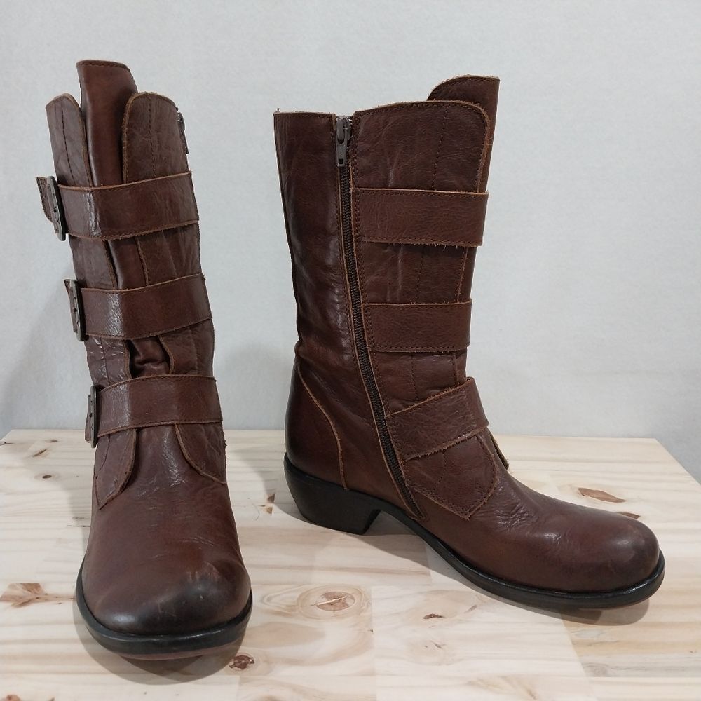 Fly London Boots Moto Combat Women's Size 40 Brown Leather Buckle Grunge Boho - Picture 9 of 14